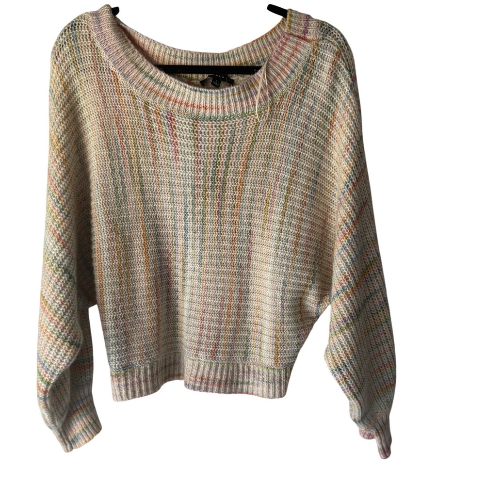 Blue Blush Multicolored Striped Knit Sweater Pastel Rainbow Women's Size L